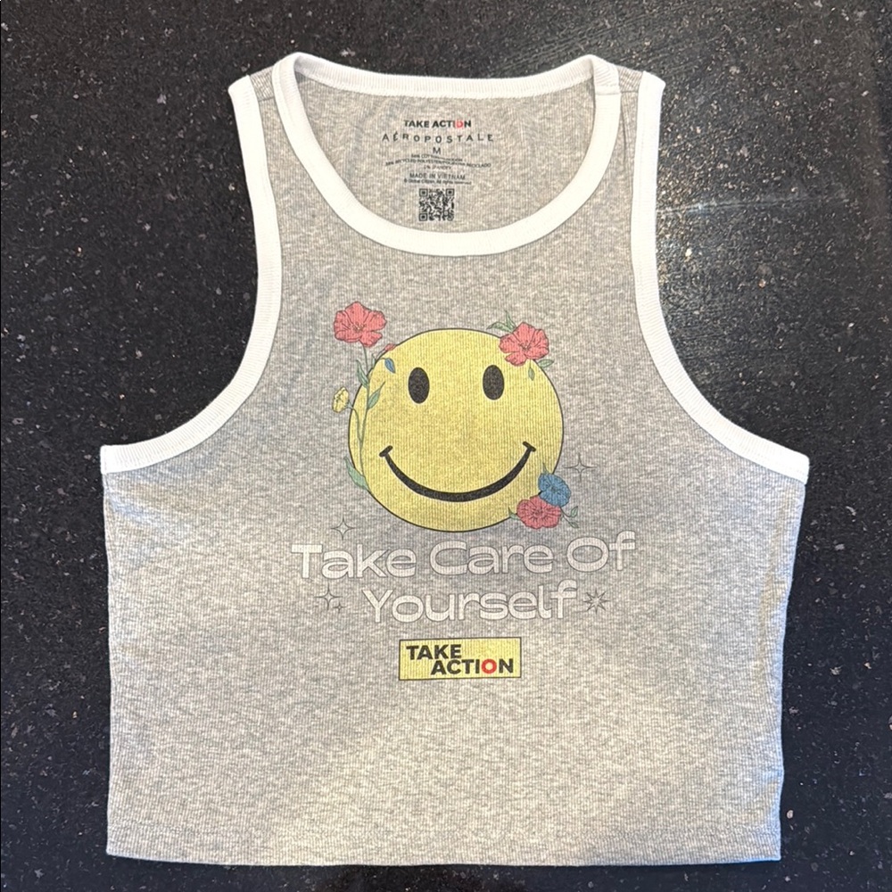 3/$10 Bundle Aeropostale Gray and Yellow Smiley Face Tank Top